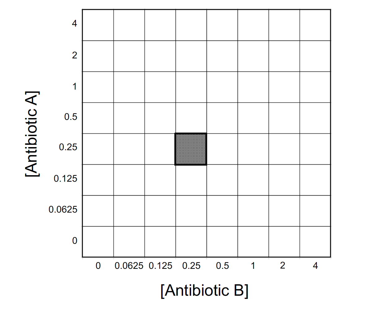 Checkerboard array for determining antibiotic efficacy.
